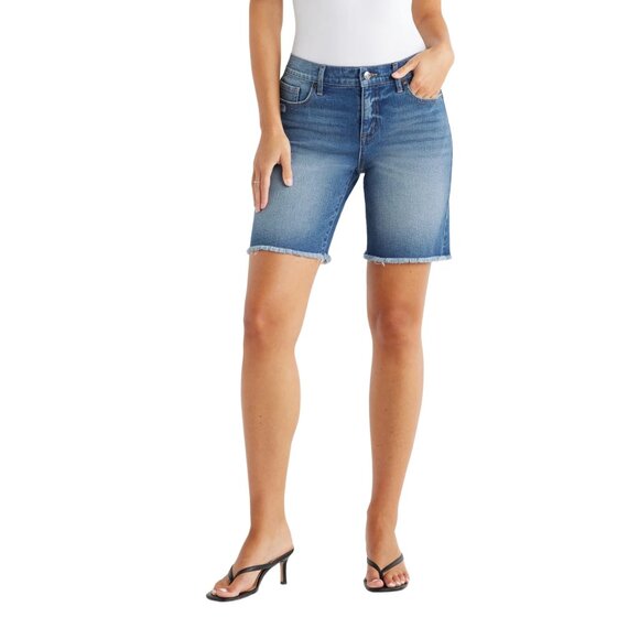 Women's Gabriella Bermuda Mid Rise Distressed Shorts Frayed Hem Sofia Vergara - Picture 1 of 7